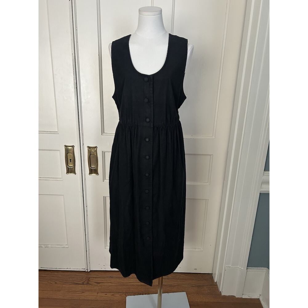 Vintage 90s Talbots Button Corduroy Jumper Dress Womens Size 10P Black Classic